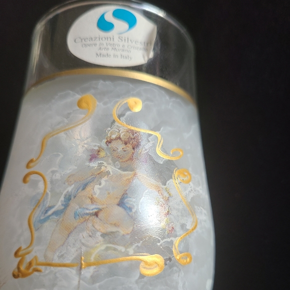 Arte Murano Art Glass Champagne Flute Cherub design Frosted Multi Colored Glass - Picture 2 of 4